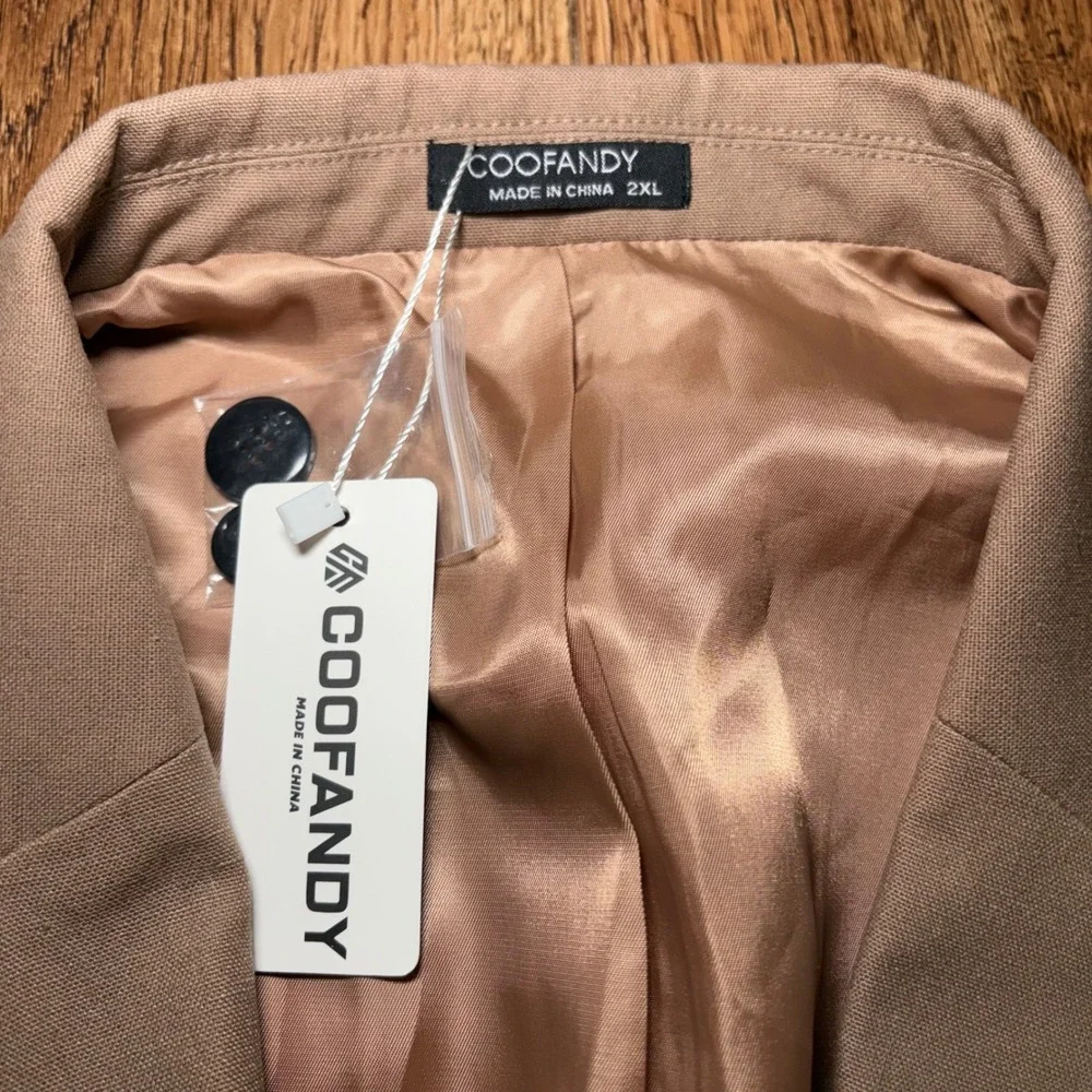 New COOFANDY Linen Blend Blazer Tan Sport Coat Jacket Mens 2XL One Button Close